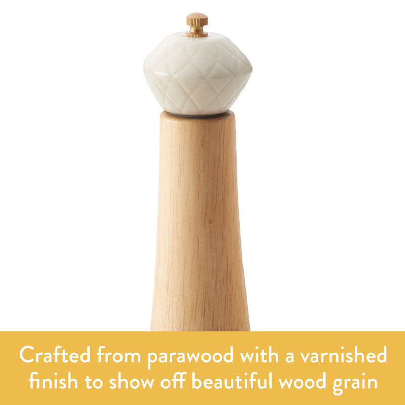 Cream Ceramic and Parawood Manual Spice Grinder