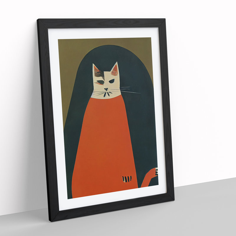 Boho Cat - Single Picture Frame Print, Black, 64cm H x 46cm W x 2cm D