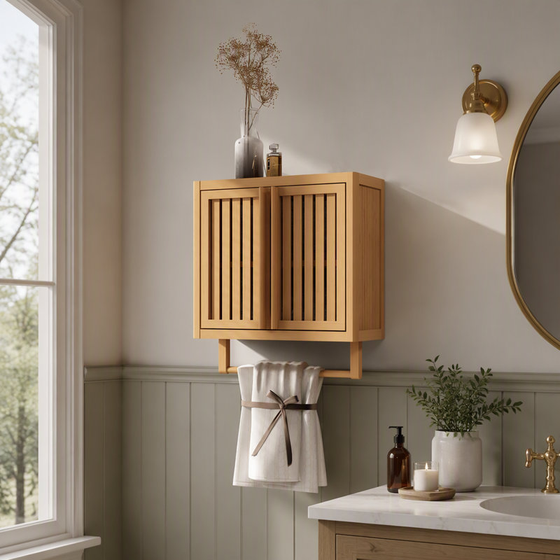 Armoire murale en bambou massif, armoire de rangement murale minimaliste avec peinture de protection écologique, mobilier mural stratifié en bambou élégant et durable pour la décoration intérieure