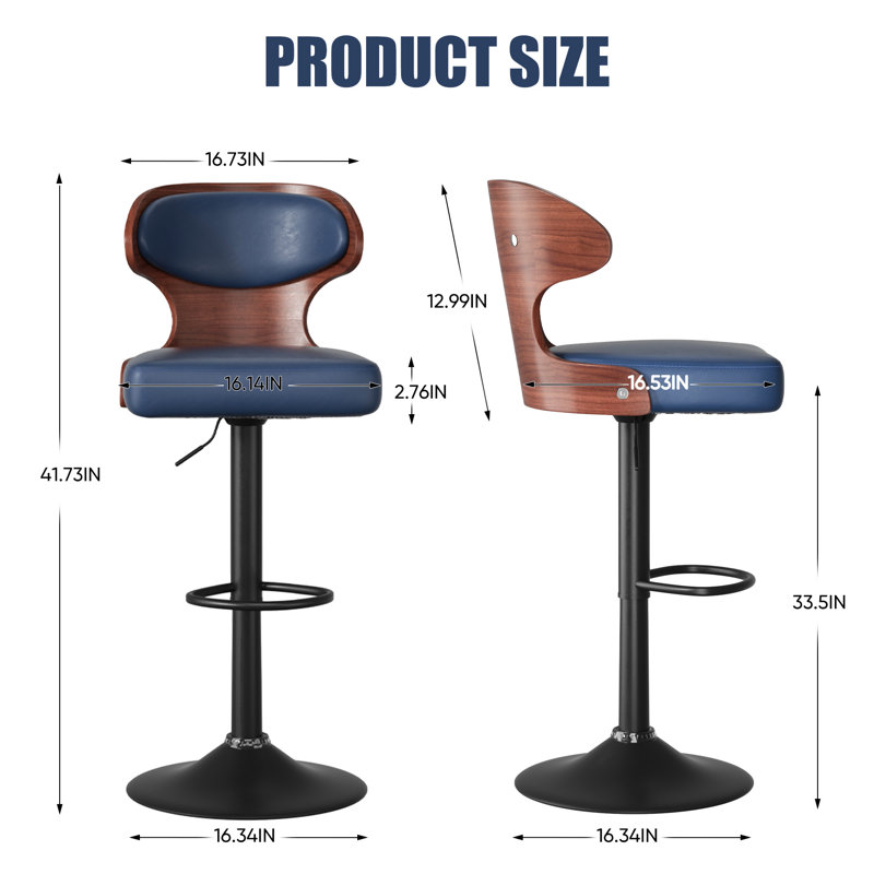 Olivetti Modern Swivel Bar Stools with Backrest – Pet-Friendly PU Leather Seat & Curved Walnut Wood, Height Adjustable Counter Chairs with Footrest and Matte Black Base for Kitchen Island or Home Bar