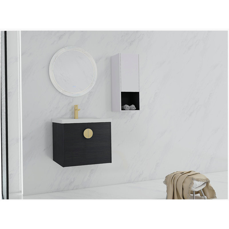Meuble-lavabo mural 24 po avec lavabo en céramique et armoire latérale, portes