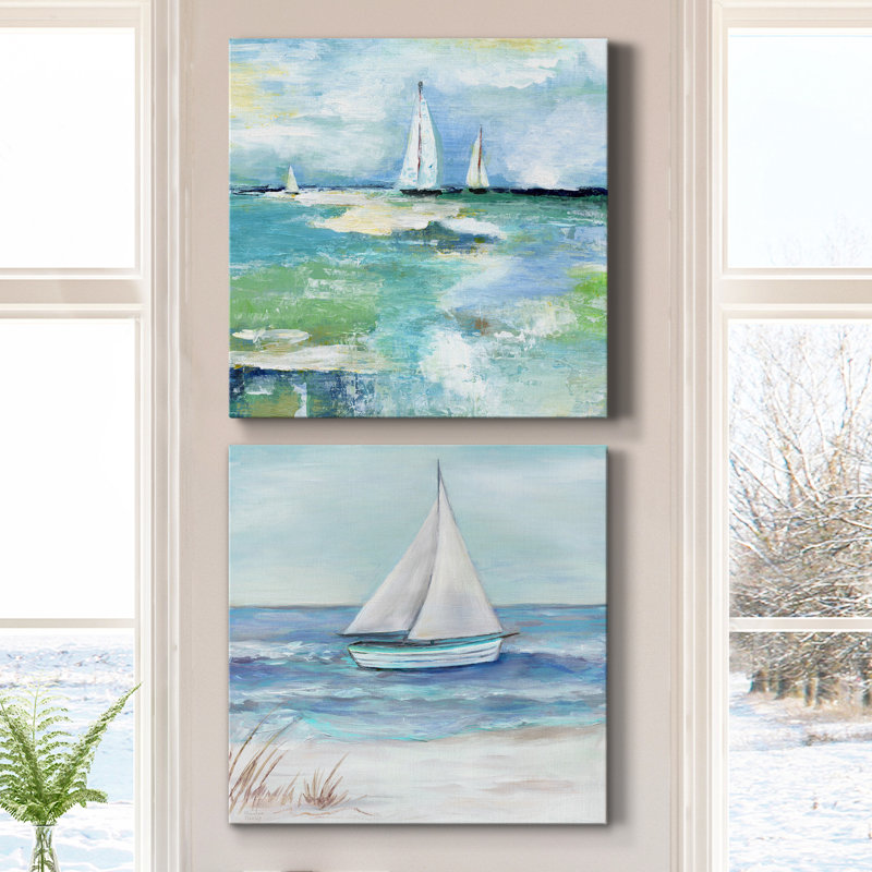 Jour sur le lac - ensemble de 2 peintures, H 10 po x l 20 po x P 1 po, Toile tendue