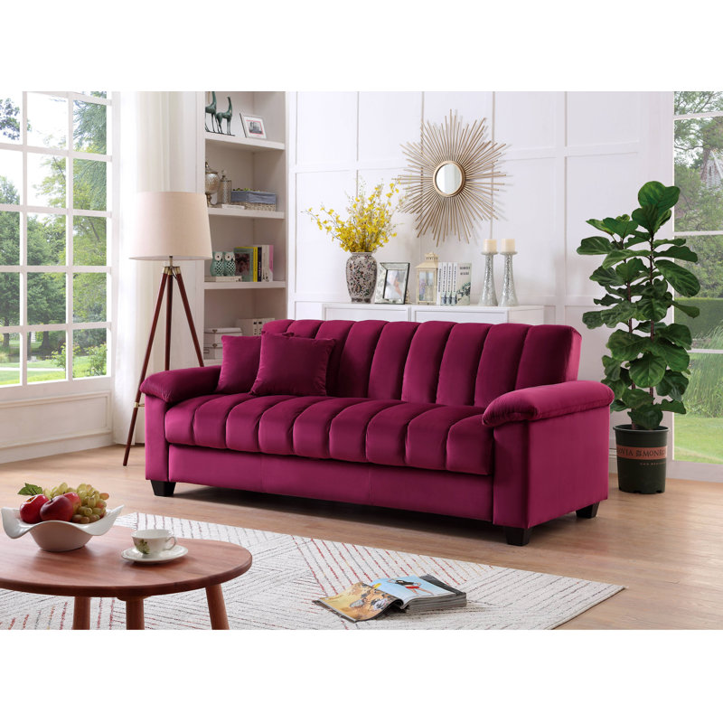 Kinsely Full / Double 82.7'' Velvet Convertible Sofa, Red, 33.75" H x 82.7" W x 35.25" D