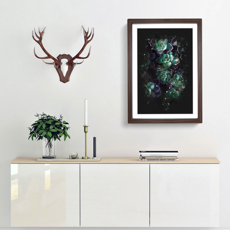 Green Succulent in Bloom - Framed Print, Walnut Framed, 45cm H x 33cm W x 2cm D