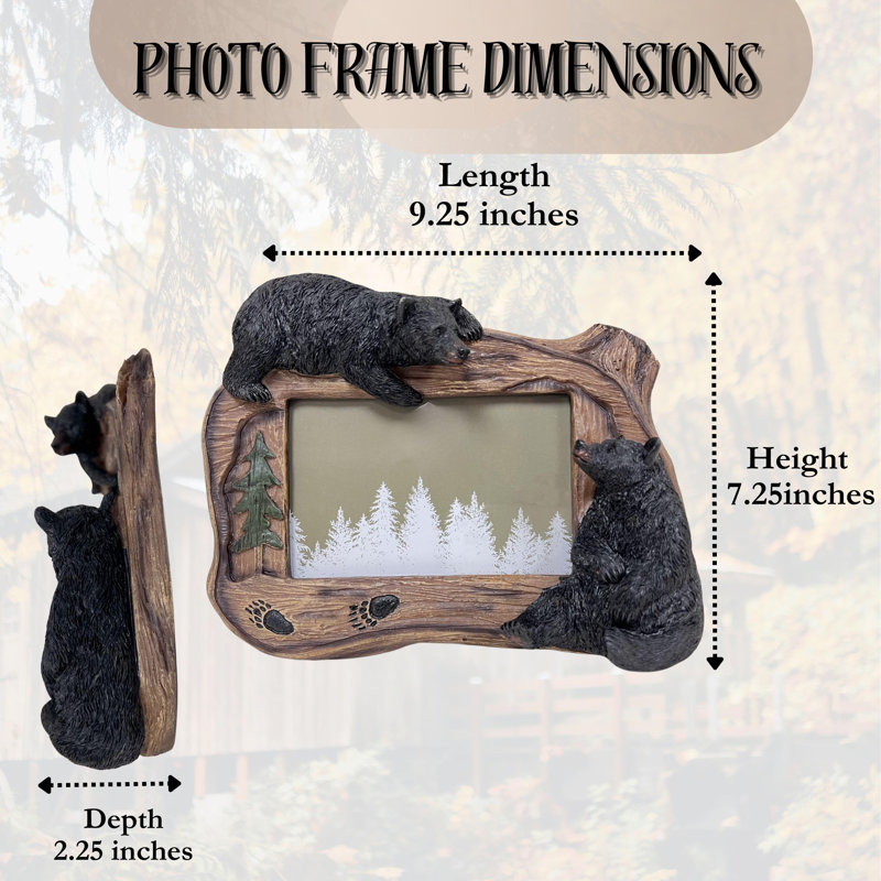 Resin Rustic Tabletop Picture Frame Black Bear with Realistic Wood Design
