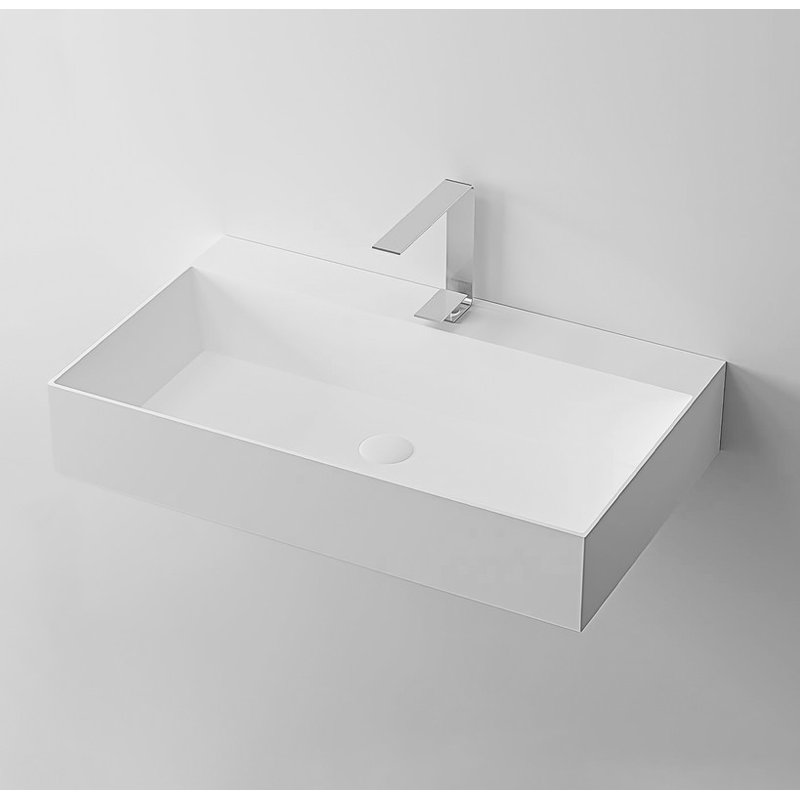 Évier vasque rectangulaire à surface solide avec installation murale 36 po x 18 po blanc mat avec trou pour robinet