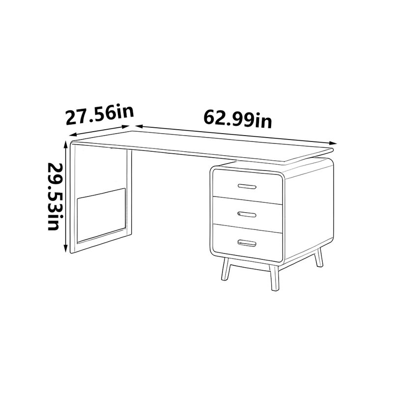 Bureau classique rétro en bois massif, H 29,53 po x l 62,99 po x P 27,56 po