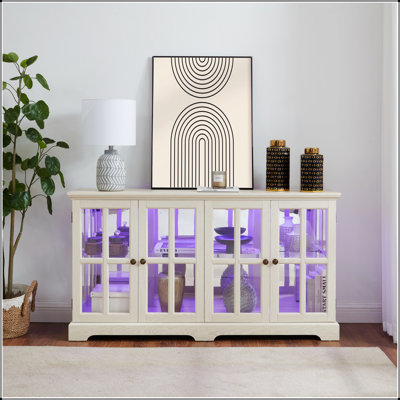 LED Curio Display Cabinet With Adjustable Shelves And Glass Doors,  For Showcasing Collectibles And Decor