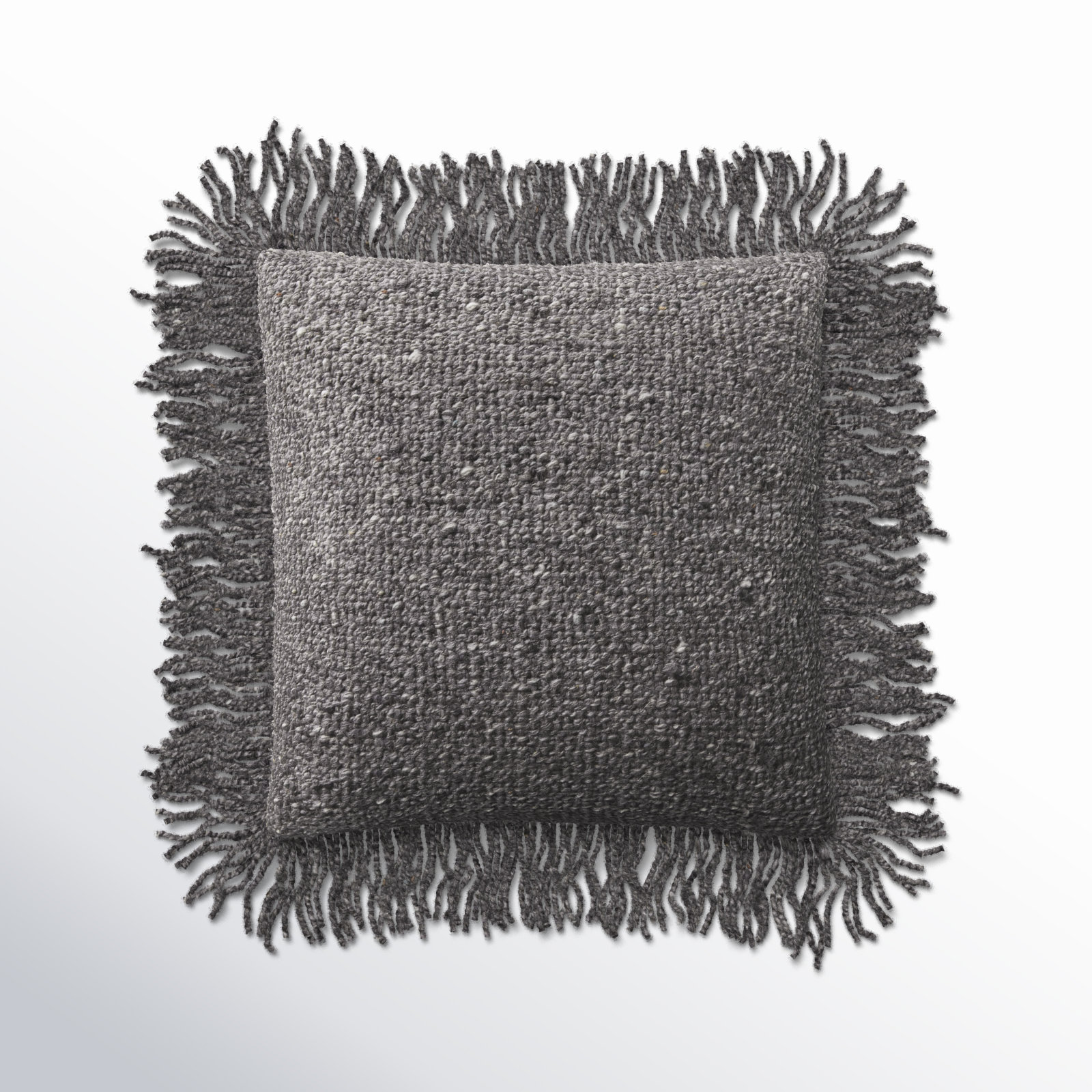 Vila Fringed Throw Pillow, Charcoal, Polyester/Polyfill