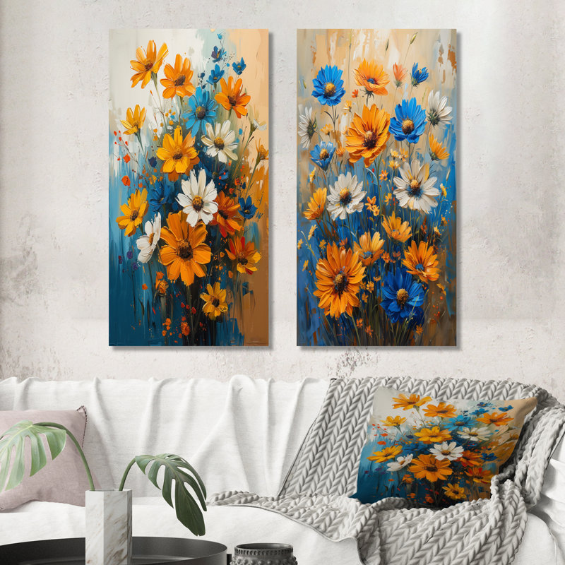 Sixtine - Ensemble de 2 fleurs murales, Ne s’applique pas, Toile tendue sur cadre, H 28 po x l 24 po