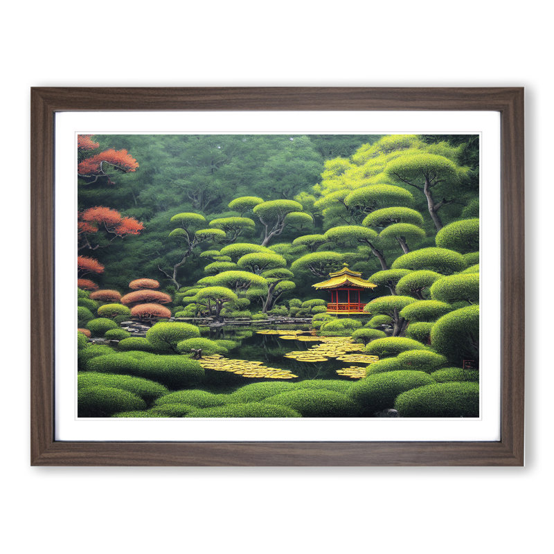Japanese Garden - Single Picture Frame Print, Walnut, 46cm H x 64cm W x 2cm D