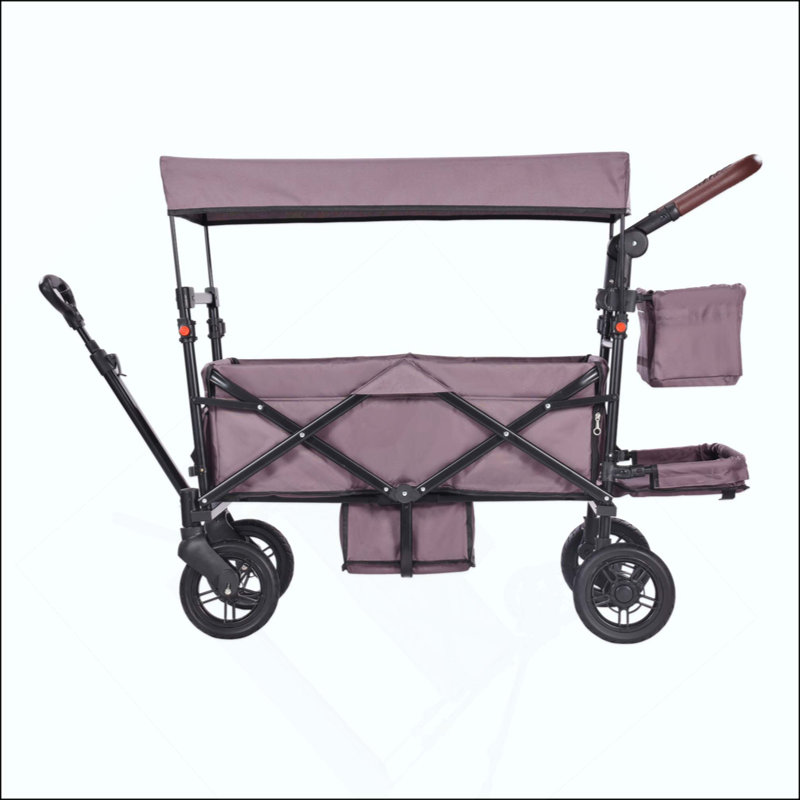 Poussette Wagon pour 2 enfants, poussette pliable quadruple avec poignée réglable, auvent amovible à harnais encastré, 4 roues freinées, poussette tandem multifonctionnelle pour le camping