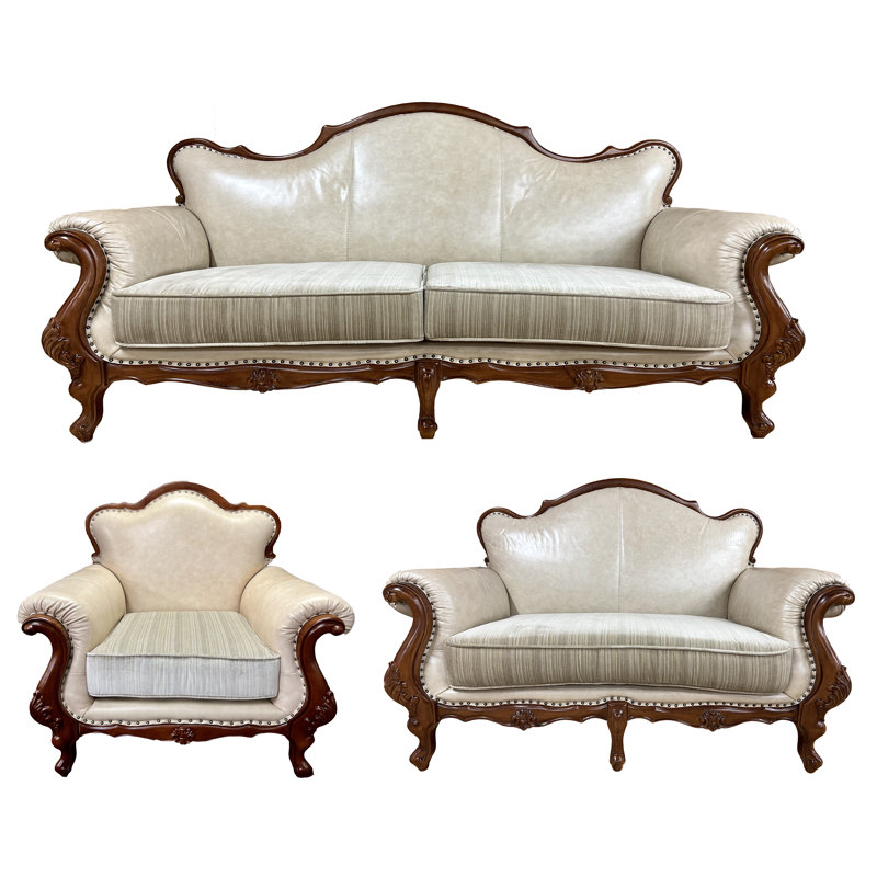Ensemble de salon en cuir véritable 3 pièces