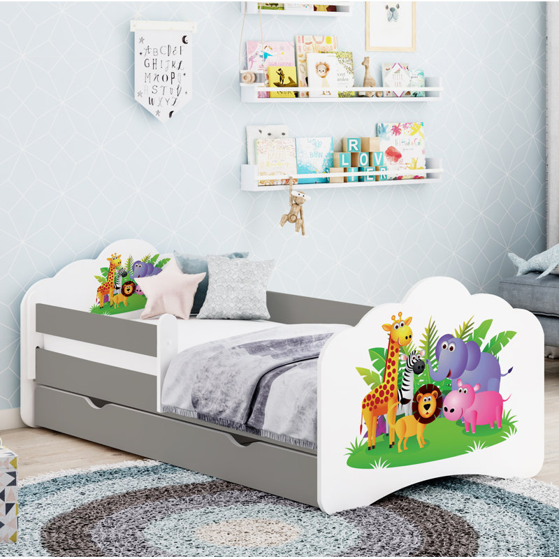 Romolo Cot Bed / Toddler Bed Frame with Drawers, Dark Grey, 65 x 80 x 160cm