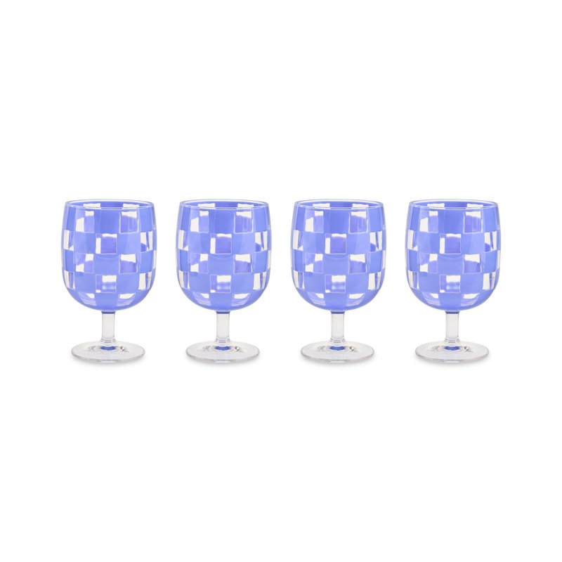 Blue Check Acrylic Water Goblets, Blue/Clear