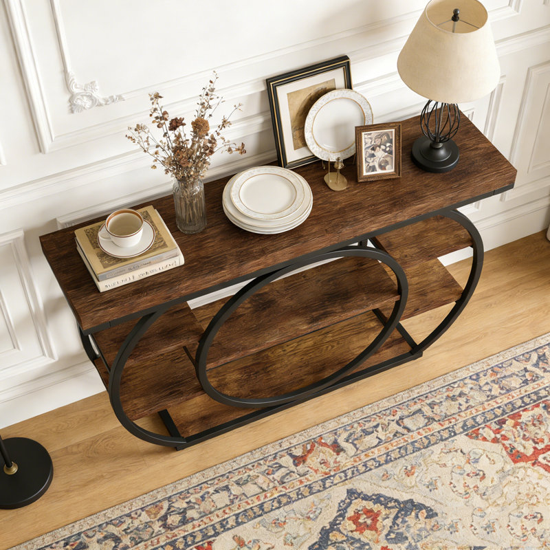 Industrial 5-Tier Sofa Table with Metal Frame