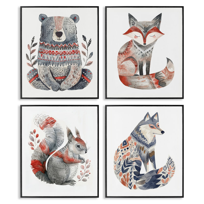  Ensemble de 4 giclées scandinaves de la forêt par LSR Design Studio, H 20 po x l 16 po, Giclée encadrée noir minuit