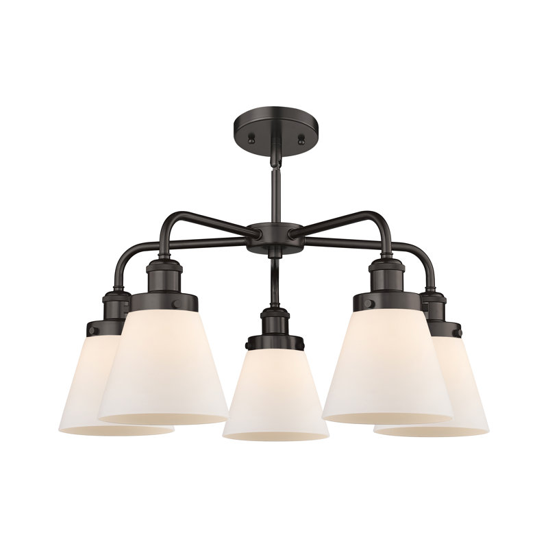 Cone 5 Light Stem Hung Chandelier, Matte White, Oil Rubbed Bronze