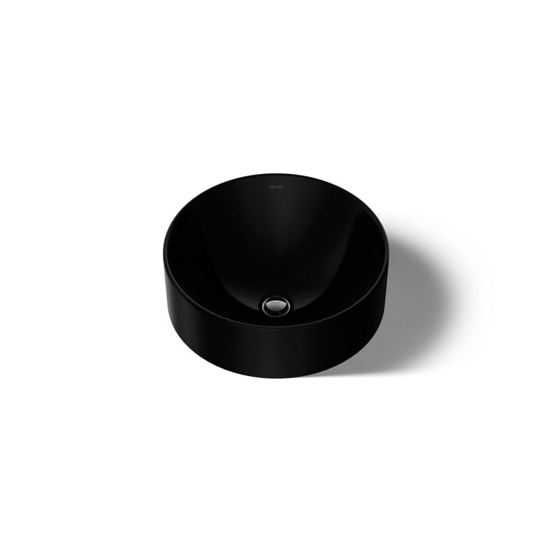 Vox® Vitreous China Circular Vessel Bathroom Sink with Overflow, Black Black
