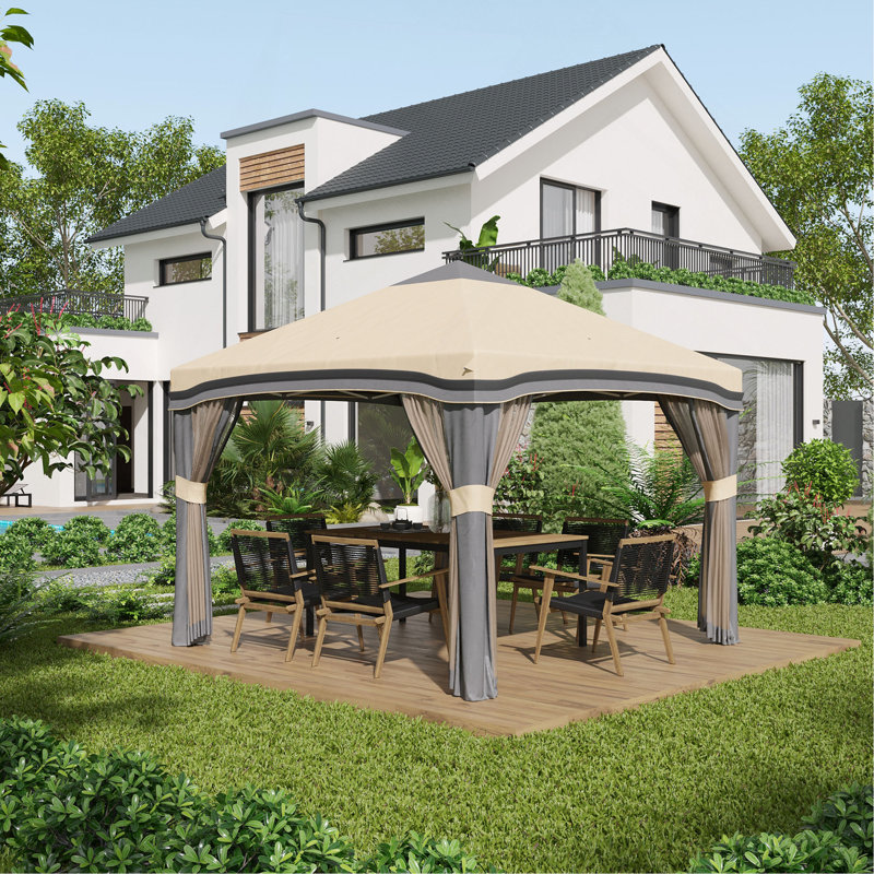 Tente à auvent escamotable avec filet Outsunny, Beige