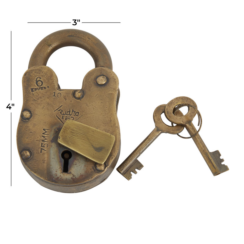 Dominick Lock And Key, Brass, 1.35" H x 2.60" W x 4.35" D
