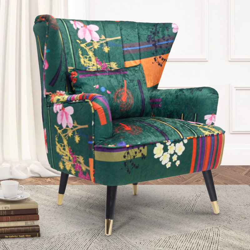 Yair Upholstered Wingback Chair, Green