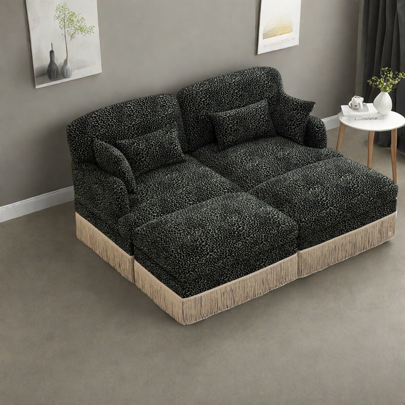 Causeuse profonde en chenille avec causeuse léopard moderne avec repose-pieds pour la maison