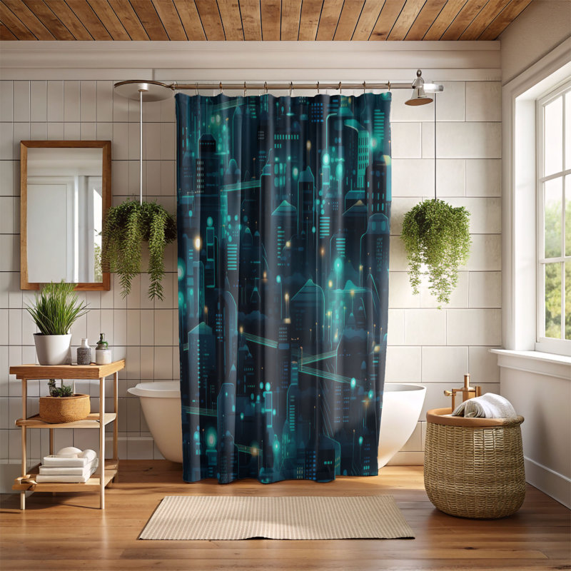 Rideau de douche Glowing Skyline - Premium, H 74 po x l 71 po