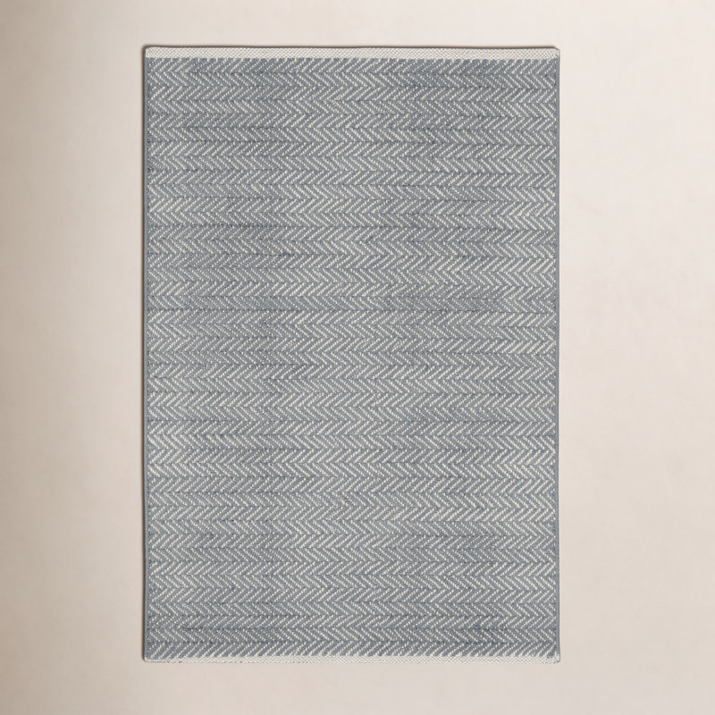 Herringbone Swedish Blue Handwoven Cotton Rug, Rectangle 7'6" x 9'6", Slate Gray