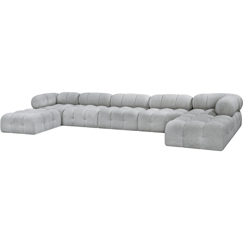Ames 170'' Upholstered Sectional, Grey Boucle Fabric