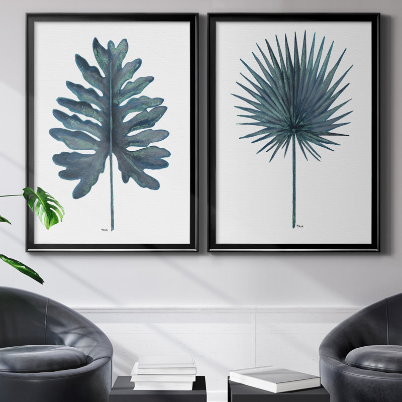 Blue Oasis I - ensemble de 2 peintures, H 26,5 po x l 73 po, Toile encadrée, Noir