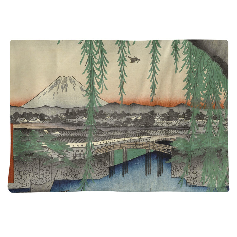 Récapitulatif 18" yatsumi bridge Utagawa Hiroshige, Gris / bleu / rose, Polyester sergé