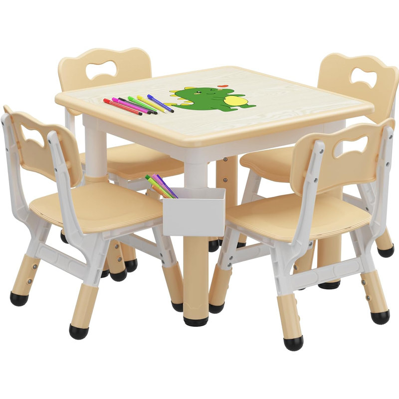 Ensemble de table pour enfants et 4 chaises, table de jeu réglable en hauteur 4 en 1 pour apprendre et manger