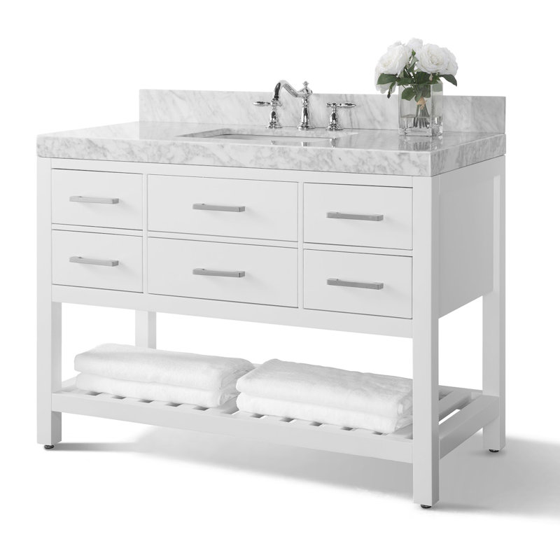 48 in. Single Vanity with Mirror, Nickel, Sapphire Gray, Carrara White