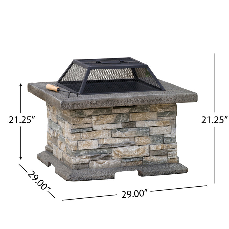 Coonrod Square Concrete Fire Pit Table with Lid