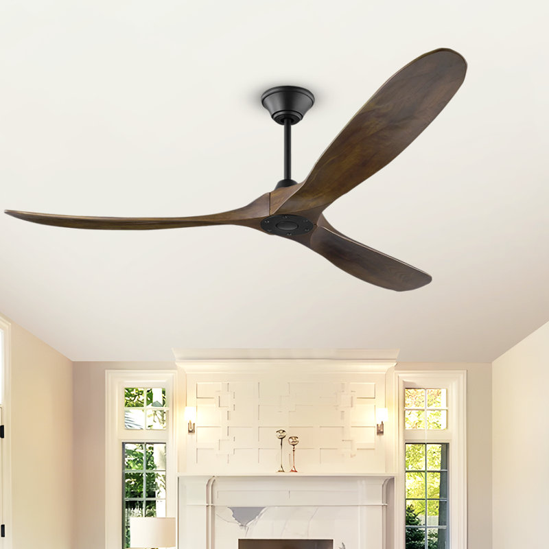 Ventilateur de plafond réversible à moteur à courant continu avec pales en bois massif de qualité supérieure et contrôle intelligent basé sur l'application, convenant aux chambres à coucher, aux salons et aux patios couverts