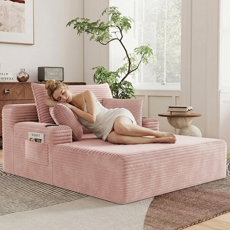 Chaise longue d'intérieur, canapé-lit surdimensionné de 65 po, canapé-lit rembourré en velours côtelé, fauteuils Cloud Canapés, fauteuil de lecture pour le salon, sans assemblage