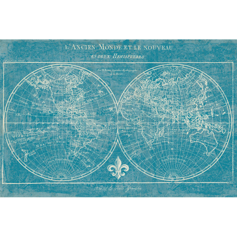 «Map of the World Turquoise» par Sue Schlabach, impression sur toile non encadrée, H 32 po x l 48 po