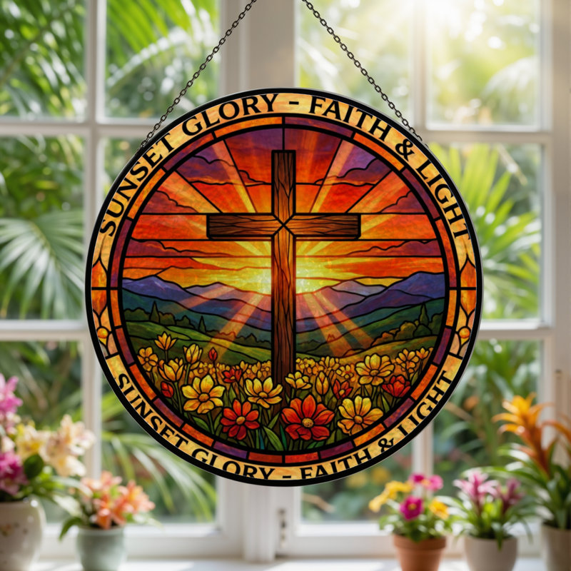 Panneau de vitrail 12 "H Sunset Glory, H 12 po x l 12 po