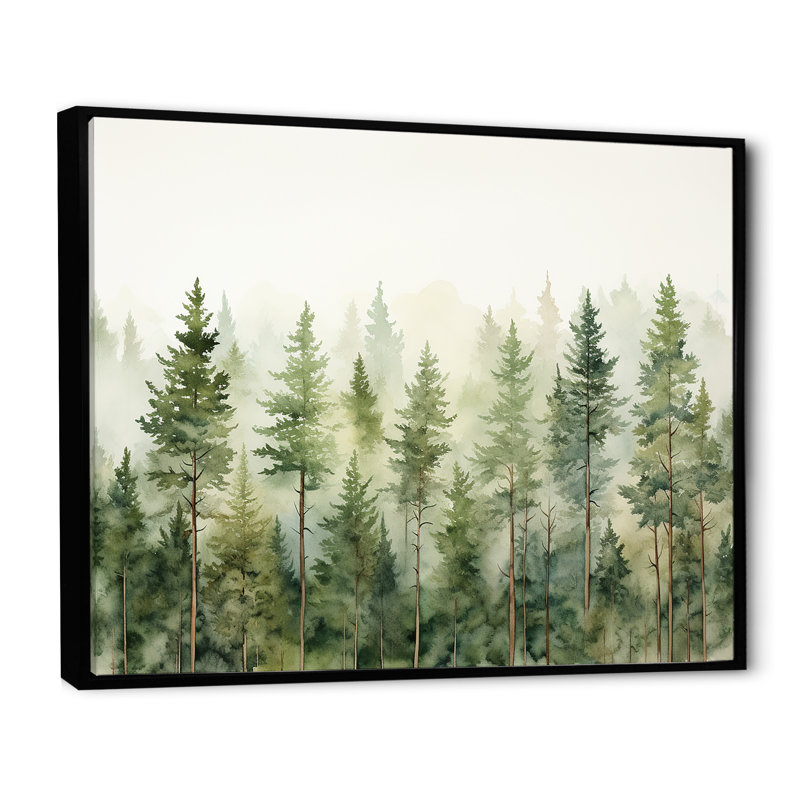 «Pine Trees Minimalisme Dream» - Art sur toile, Cadre flottant noir, H 34 po x l 44 po x P 1,5 po