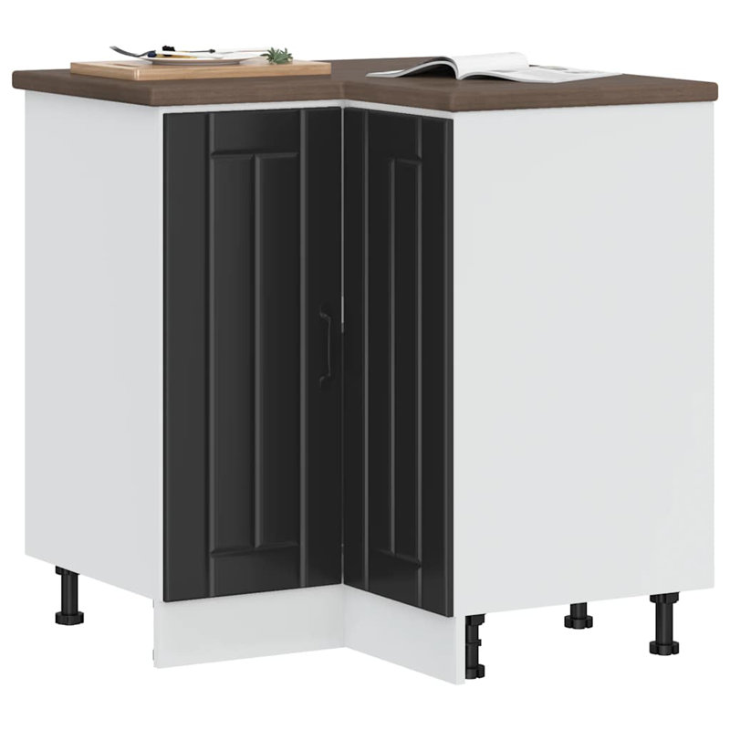 Kitchen Corner Base Cabinet Lucca High Gloss Engineered Wood, Black