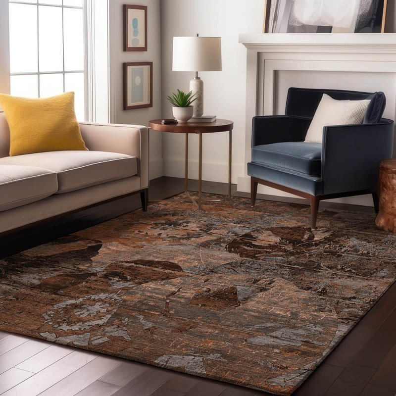 Premium Machine Washable Cerrito AMF555 Terracotta Rug, Rectangle 2'6" x 3'10"