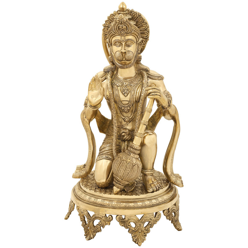 Aashirvada Hanuman Knelt sur un piédestal richement gravé