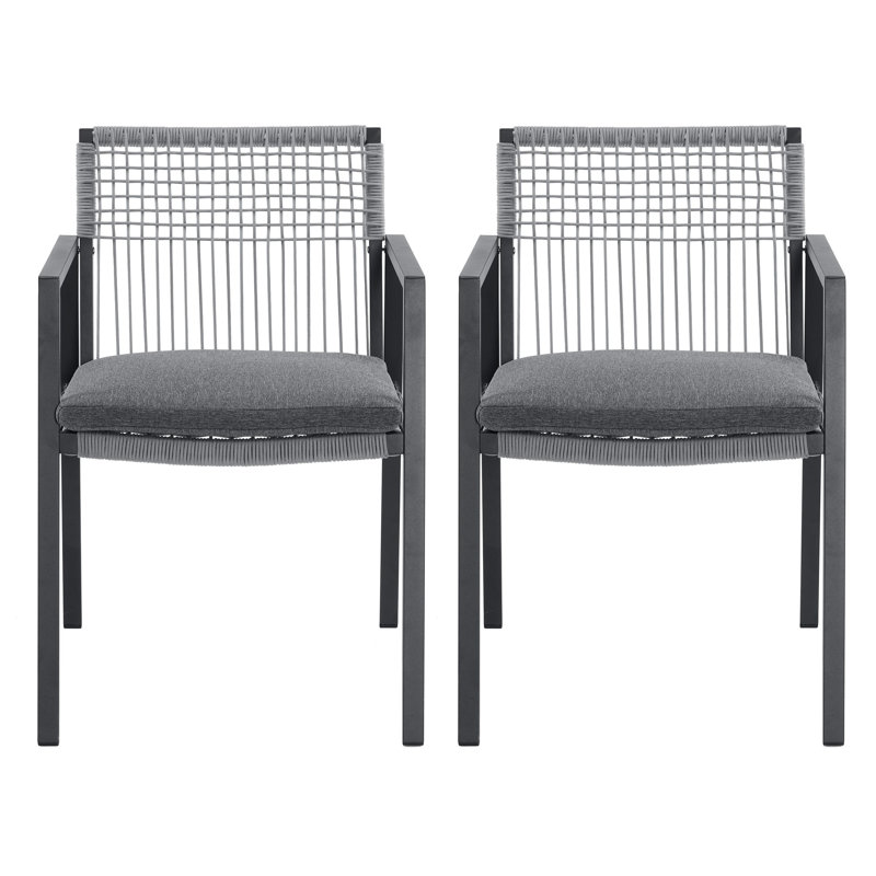 Ensemble de 2 chaises de salle à manger d'extérieur, aluminium + corde, siège de fauteuil d'extérieur pour patio, balcon près de la piscine, coussin inclus