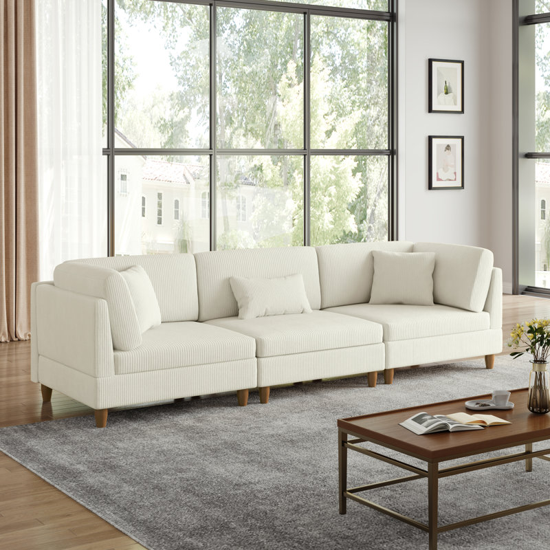 Canapé modulaire rembourré en velours côtelé 3 pièces Seemab, Beige