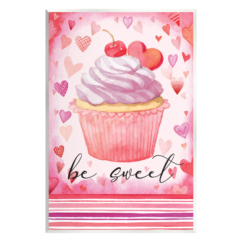 Be Be Romantic Hearts Cupcake Floater, art mural sur toile par ND Art, H 19 po x l 13 po x P 0,5 po, Bois