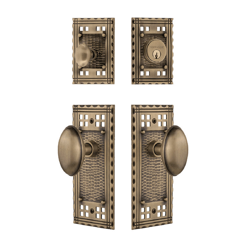 Nostalgic Warehouse Craftsman Entry Set with Homestead Knob, Antique Brass, 2.75