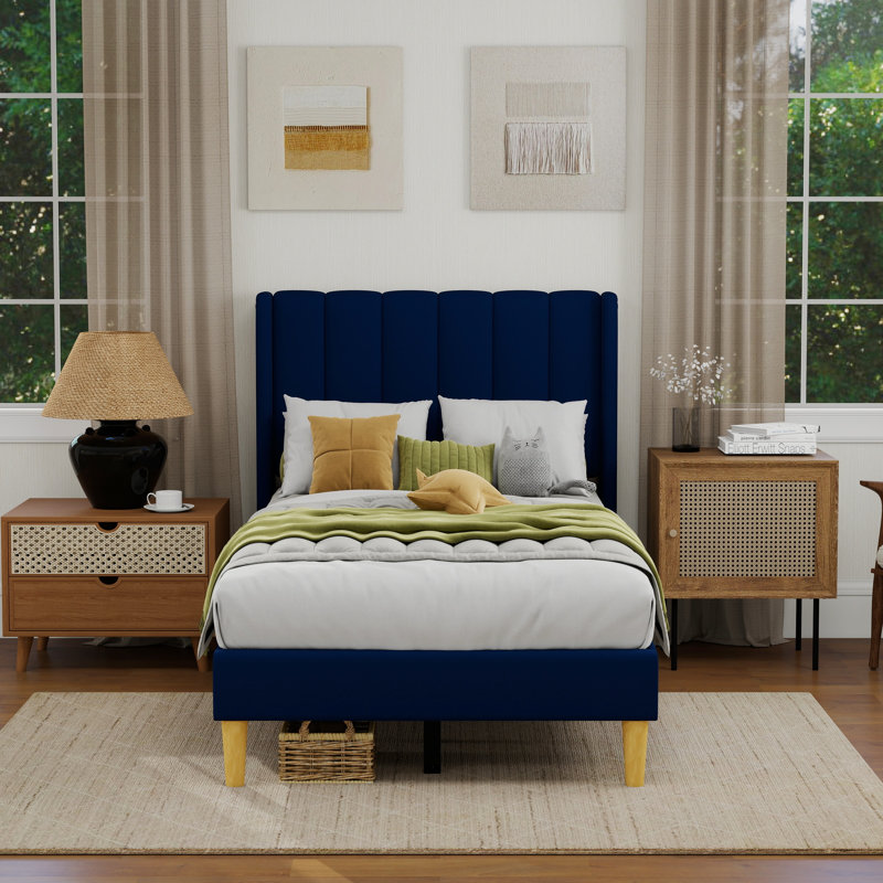 Sutter Upholstered Wingback Bed, Twin, Blue