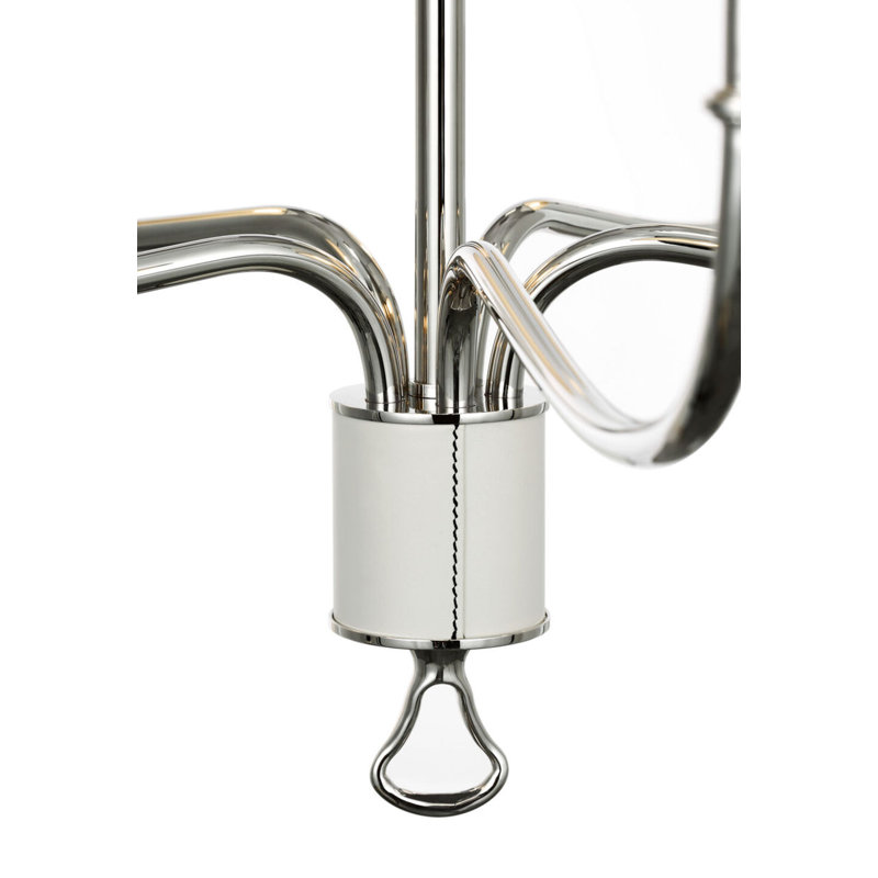 Griffin 31" Chandelier with Linen Shades, Polished Nickel/Parchment Leather