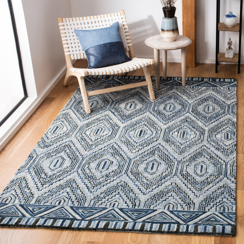 Tapis gris / bleu marine en laine touffeté à la main Deyoung, Rectangle 6 pi x 9 pi